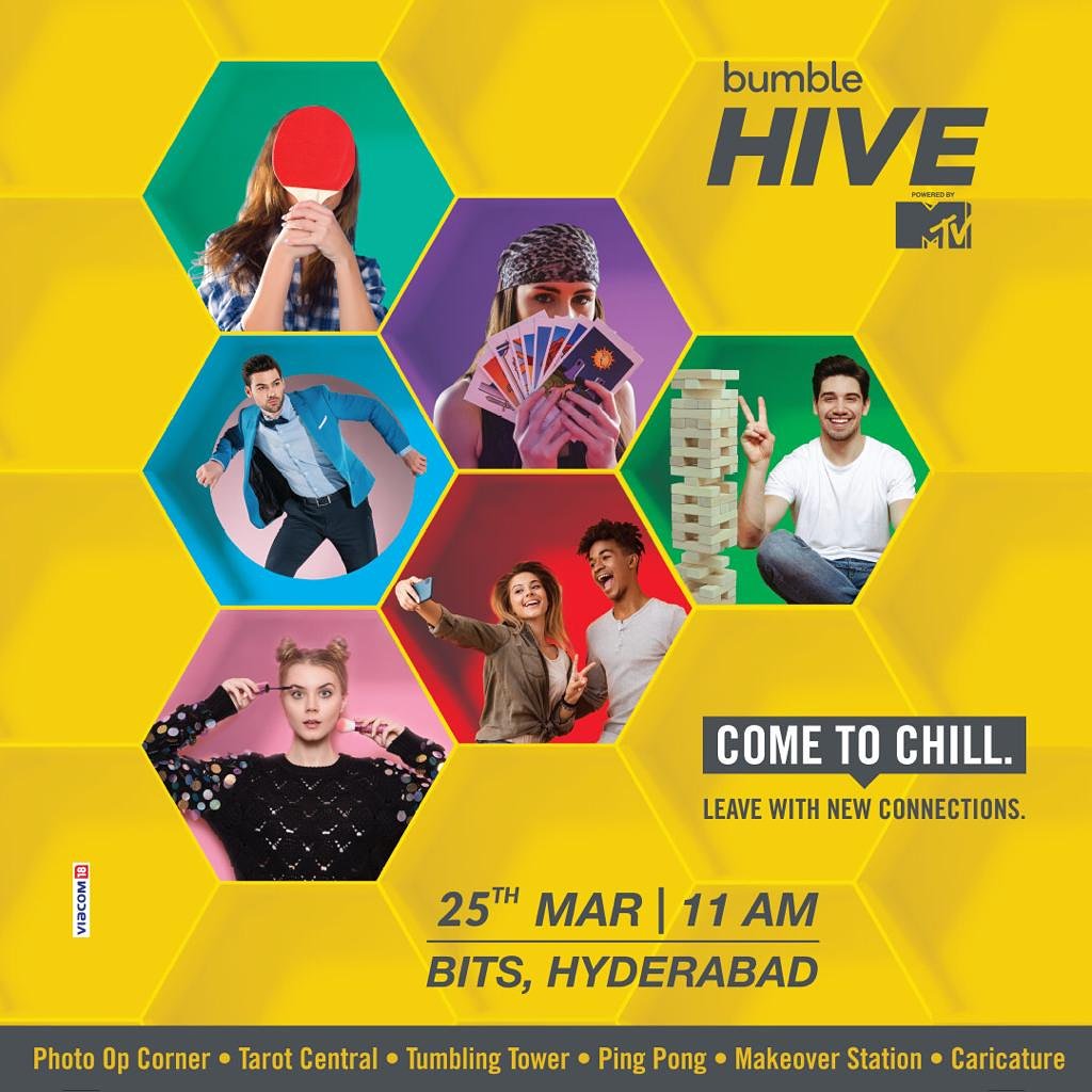 MTVIndia's tweet photo. Connect with people like you — in friendship, in love, and in business — while having fun at the @bumble Hive Powered by MTV!
We are coming to @bitspilaniindia , Hyderabad on 25th March, 11 AM onwards. See you there!

#EqualNotLoose #MTVBumbleHive https://t.co/5dsSpebdQp https://t.co/K67S5t1dl1