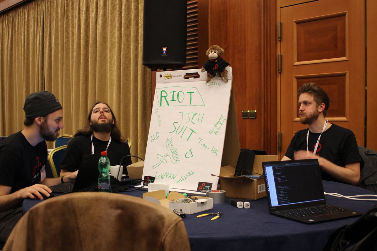 RIOT_OS's tweet photo. Meet some RIOT maintainers @ietf in #Prague. #IoT #TSCH #6LO #LoWPAN #SUIT #BLE #RPL https://t.co/iKXpm53C20