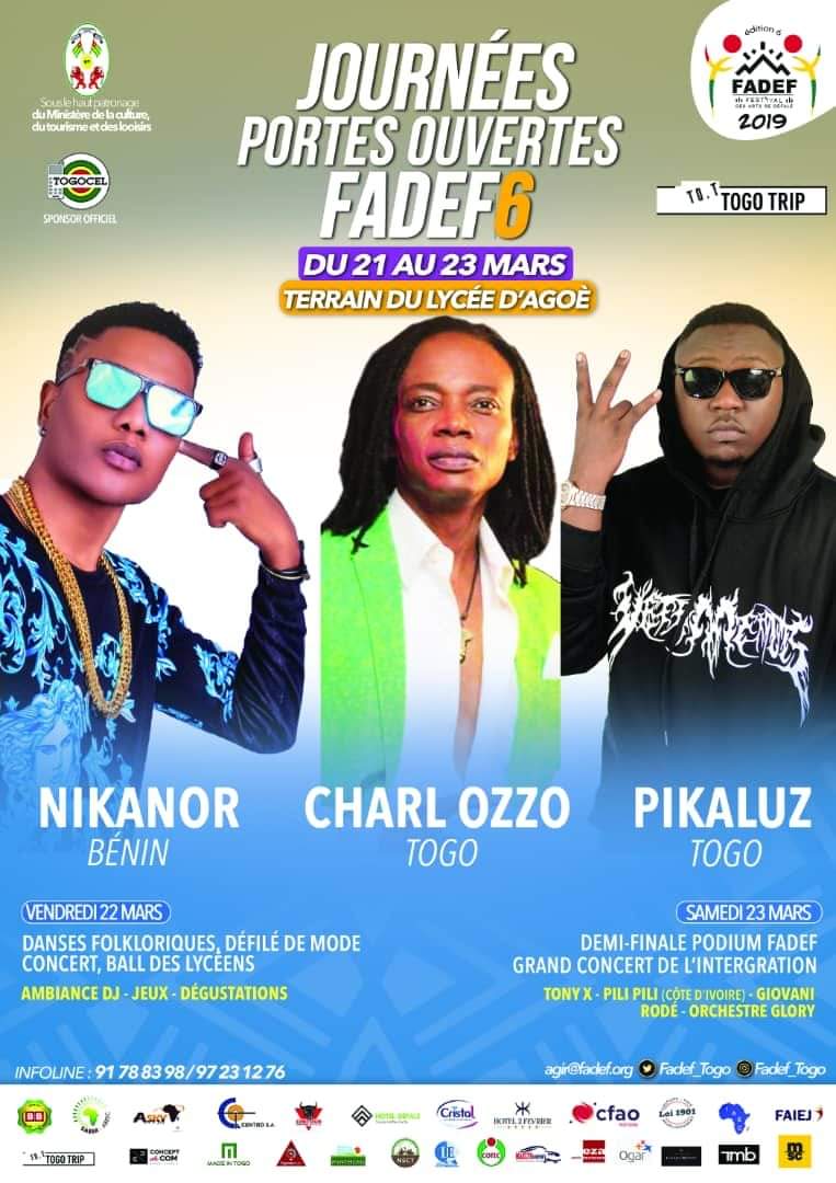 Fadef_Togo's tweet photo. [ FADEF_6: CHARLES OZZO en concert live ! ]

Savourez ce soir CHARLES OZZO en concert live sur le terrain du Lycée D'agoe a 19h.
LES JOURNÉES PORTES  OUVERTES se terminent aujourd'hui  23 mars. Venez vivre le FADEF.

#FADEF #concert_live #TogoTrip #TogoMusic #JPO https://t.co/SVuh58uTpQ