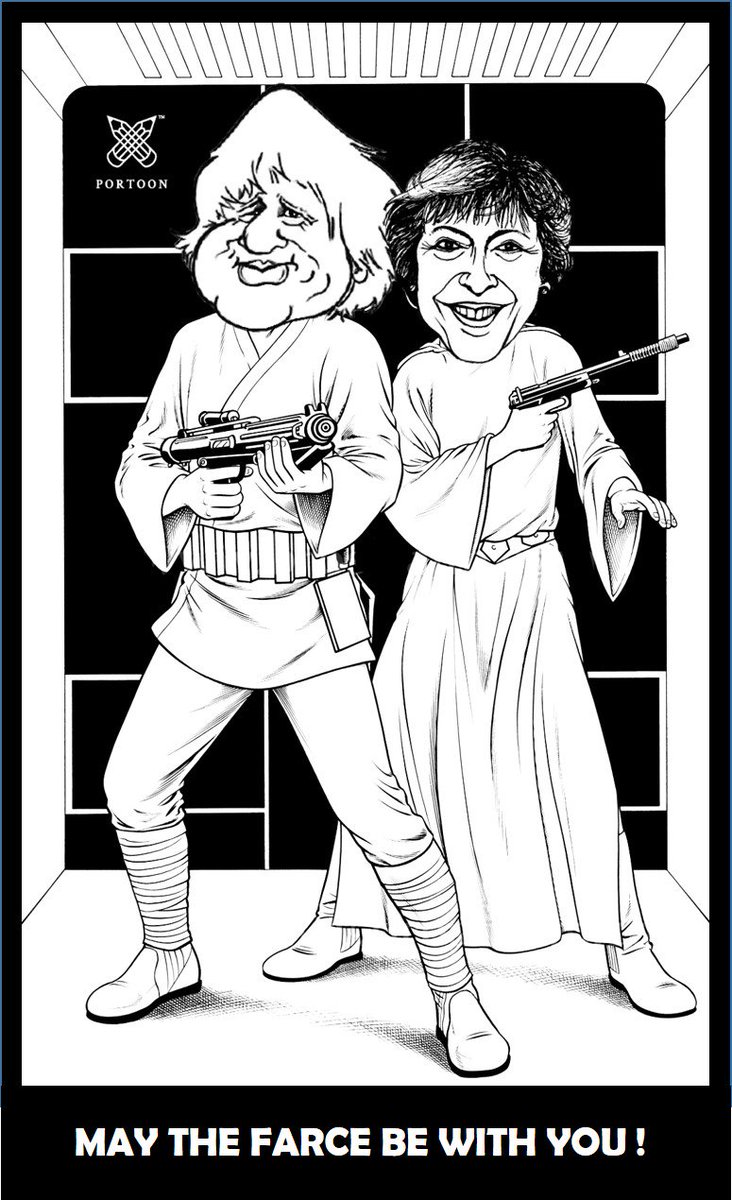 PortoonArt's tweet photo. Inspired by the #cartoon pens of @mortenmorland @BrookesTimes @GraemeBandeira here's a @starwars take on #Brexit and #MayTheFarceBeWithYou #PrincessLiar @ByDonkeys #StarWars 🚀🤣 https://t.co/NAAoLROGll