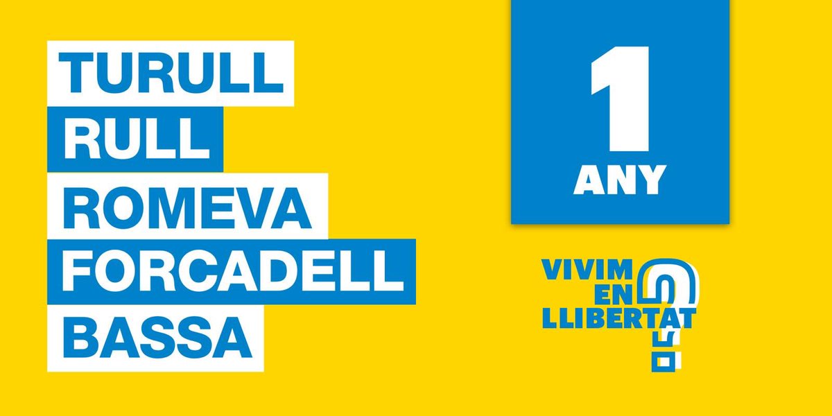 Pdemocratacat's tweet photo. ❗Avui fa 1 any que els consellers @jorditurull, @joseprull, @raulromeva, @dolorsbassac i @ForcadellCarme estan empresonats. 

🎗Seguim lluitant perquè la justícia i la seva llibertat siguin efectives. Us volem a casa!

#VivimEnLlibertat
#FreeTothom
#JudiciALesUrnes🗳️ https://t.co/p9mgryfOuH