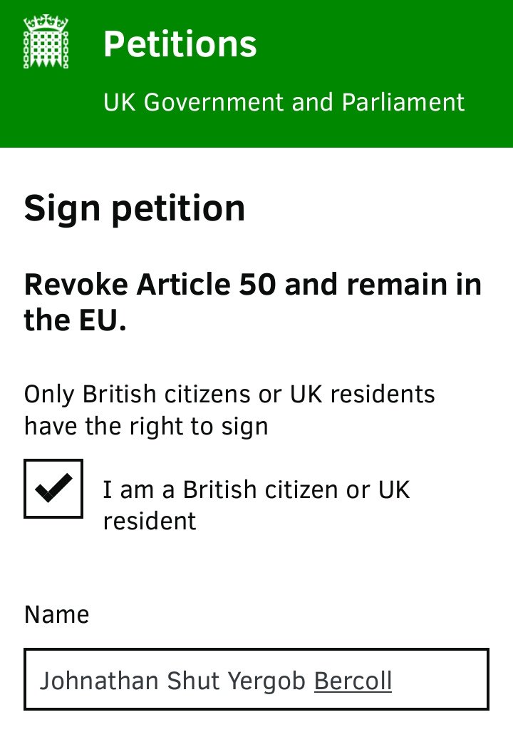 TruthsBrexit's tweet photo. If you have a spare few minutes sign the Remoaners petition. You can sign under any name using the same email address. Watch them verify that fucker!!! @LeaveMnsLeave @BrexitCentral @Brexit https://t.co/7kOgxah0TQ