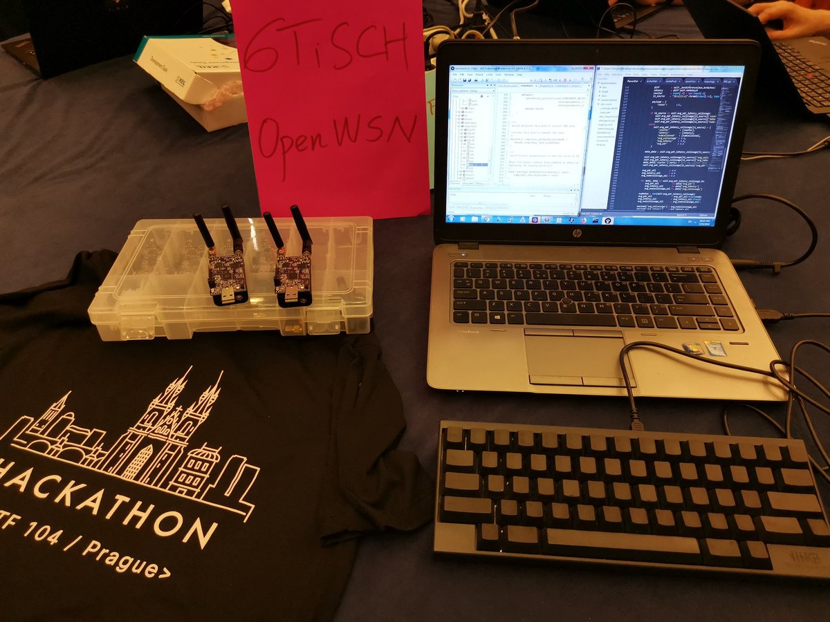 #IETFhackathon is starting <a href="/ietf/">@IETF</a> 104 at Prague! Feel free to come the  6TiSCH table to see the @OpenWSN  project openwsn.org! Let's start coding!