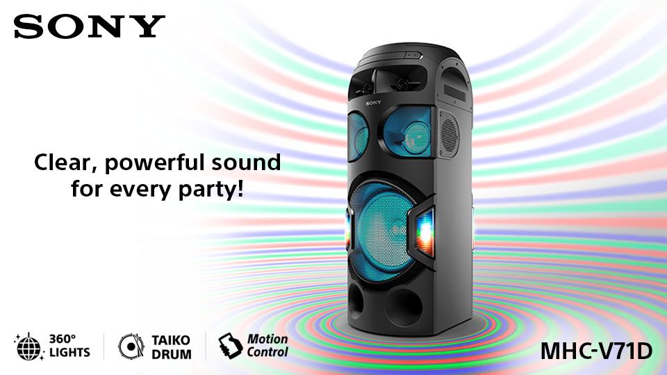 Pair up the 360° party lights with LIVE SOUND; enjoy powerful sound delivery in every corner; drum along to your favourite tracks with Taiko mode, and enjoy Karaoke nights with MHC-V71D #SonyHomeAudio system. Know more: goo.gl/PM6PkZ