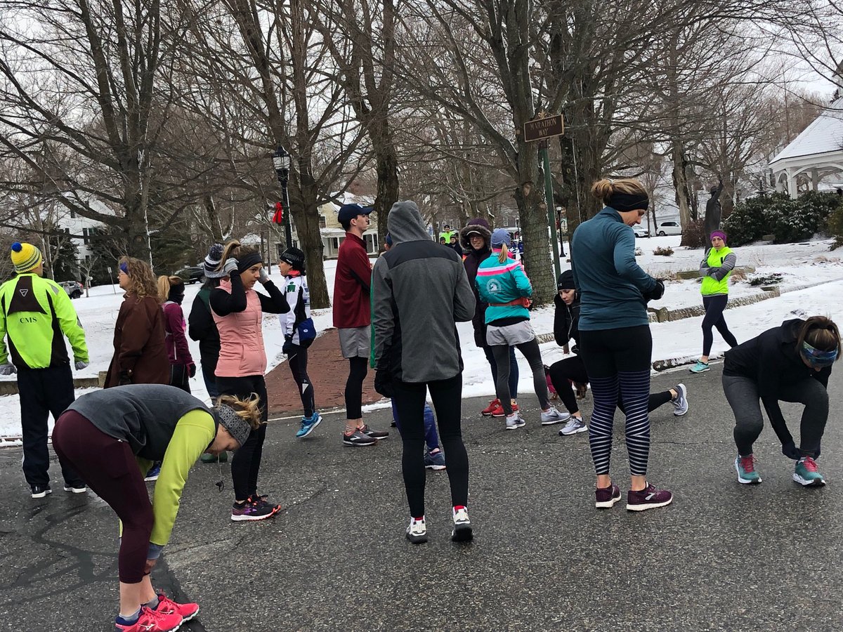Couple thousand Boston Marathon charity runners on a snowy Saturday for one last long run from the Starting Line in Hopkinton