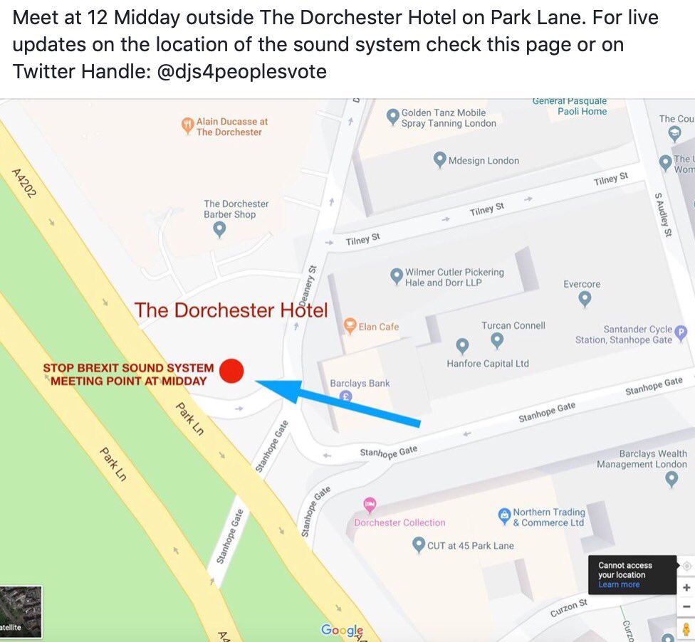R3SoundSystem's tweet photo. Meet at 12 Midday outside The Dorchester Hotel on Park Lane. For live updates on the location of the sound system check here all day. https://t.co/AB6VOFZA00