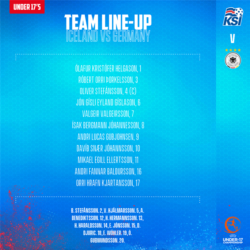 Knattspyrnusambandid Byrjunarlid U17 Karla Sem Maetir Thyskalandi I Dag I Odrum Leik Lidsins I Milliridli Undankeppni Em 19 Our U17 Men S Team Starting Lineup In Their Elite Round Game Against
