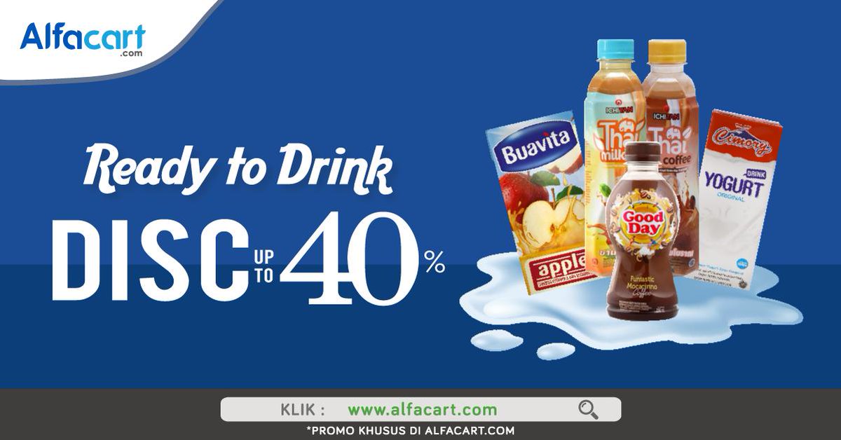 alfamart's tweet image. Diskon hingga 40% nih Sahabat, beli minuman di Alfacart aja.

Belanja sekarang #PastiGampangnya online aja di Alfacart.com &amp;gt;&amp;gt; alfa.id/rtdalfatw