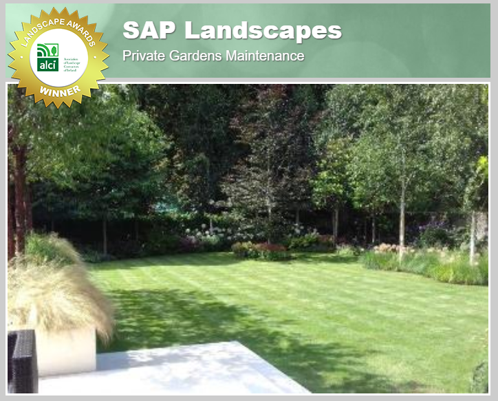 Winner of the #ALCIAWARDS for a private garden maintenance is <a href="/SAP_Landscapes/">SAP Landscapes</a> .

Congratulations to SAP Landscapes and all nominated. See the full list of winners online - alci.ie/awards/