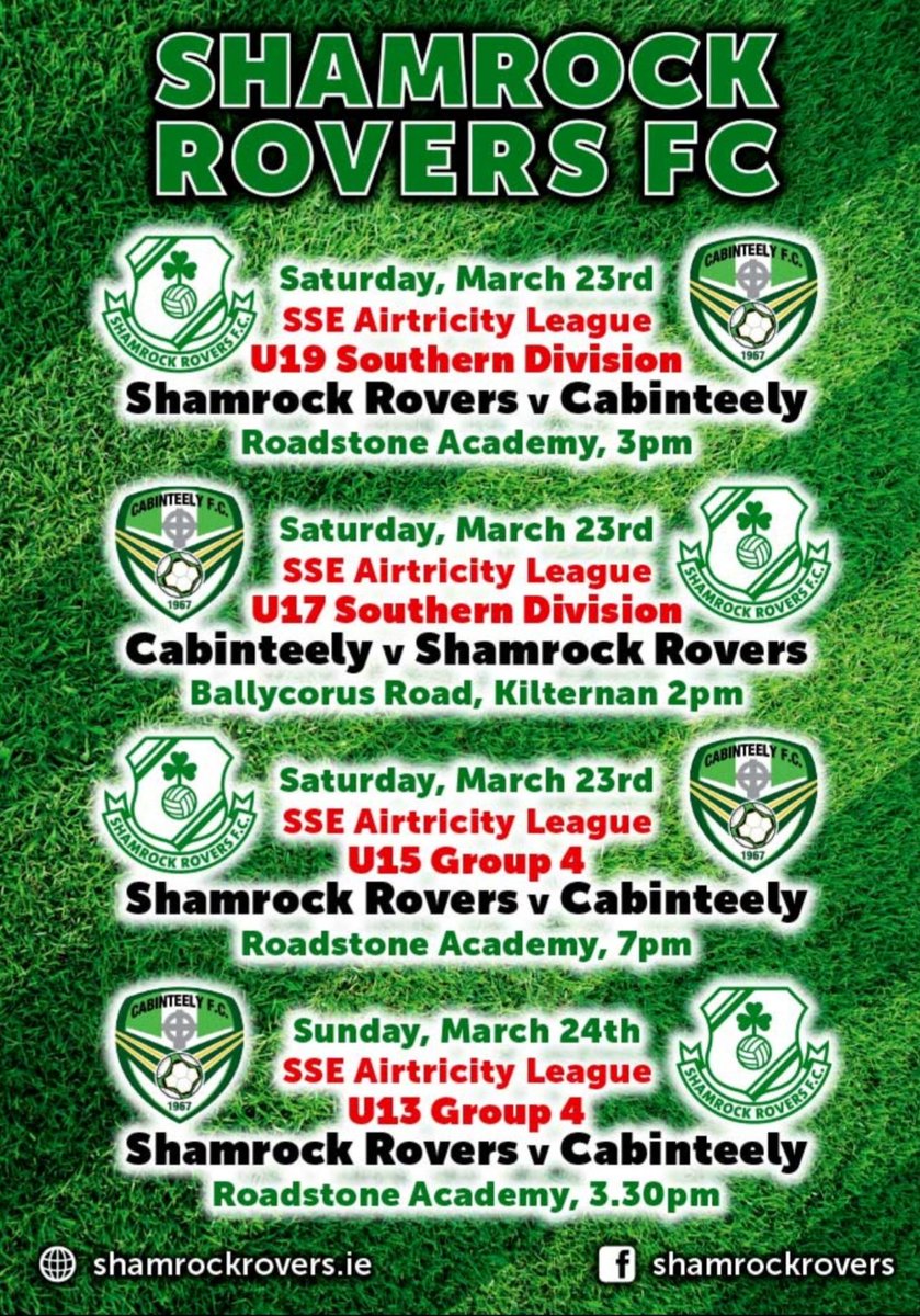 ShamrockRovers's tweet photo. Updated Underage Fixtures for today and tomorrow #CatchAMatch https://t.co/Afm9ilSdvx