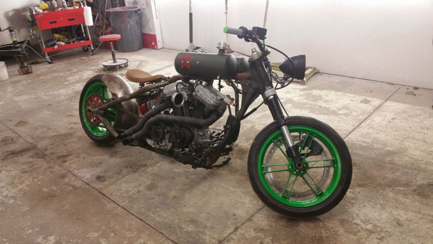 RatBikeZone's tweet photo. A common complaint among Buell owners is the uncomfortable seat. Stop moaning - imagine having to sit on a bicycle saddle behind a pair of air cylinders! #Buell #XB9 #Hardtail #Chopper #RigidFrame #Ratbike https://t.co/yXYk59hF8z