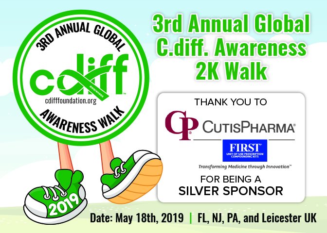 cdiffFoundation's tweet image. We are #grateful for @CutisPharma  A Silver sponsor of t/3rd Annual Global #cdiff Awareness Walk #CdiffWalk2019 #Cdifficile #guthealth #CdiffTreatment #Cdiffinfection #CdiffPrevention #CdiffSurvivor #CdiffFree