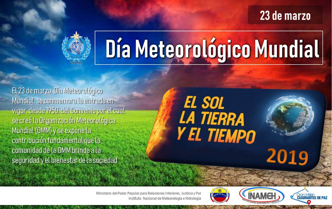 INAMEH's tweet photo. #23Mar Celebramos el #DíaMeteorológicoMundial y felicitamos a todos los profesionales, aficionados y demás allegados, quienes con su gran aporte diario y su alto espíritu de excelencia, hacen de ésta ciencia una herramienta imprescindible en nuestro diario vivir. https://t.co/1IIE6Tgiyx