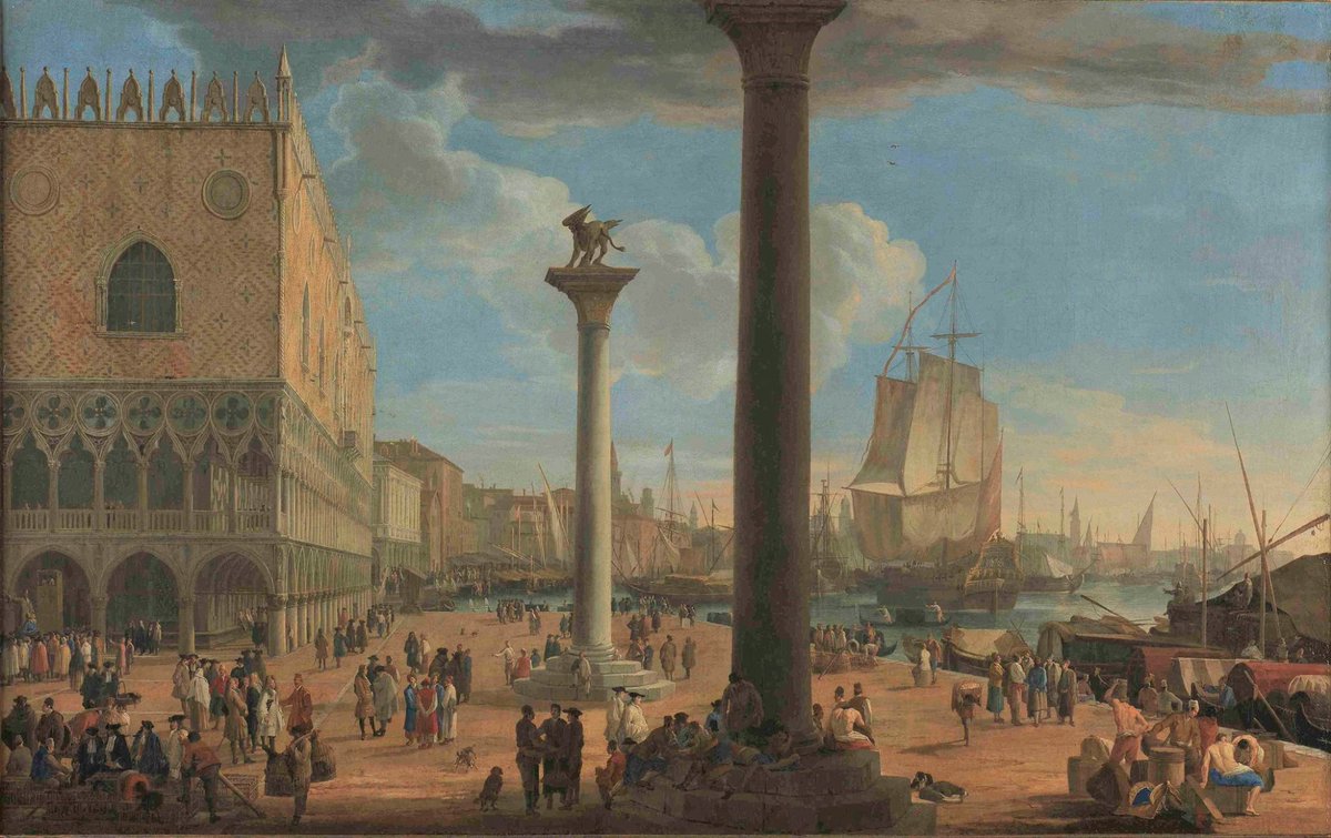 DucaleVenezia's tweet image. #Canalettodetails 
Il dipinto, di cui ieri vi abbiamo mostrato un dettaglio, è “Il Molo verso la riva degli Schiavoni” di Luca #Carlevarijs, l’iniziatore in Laguna di un nuovo genere di pittura, il vedutismo. Gli uomini scalzi e a petto nudo sono in riva degli Schiavoni.