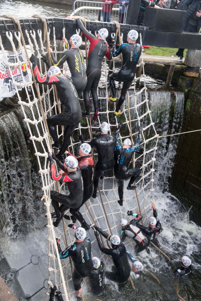 RedBullUK's tweet photo. An action-packed start at #RedBullNeptuneSteps, with the men's heats kicking things off 🏊 https://t.co/xyBPCCQcDs