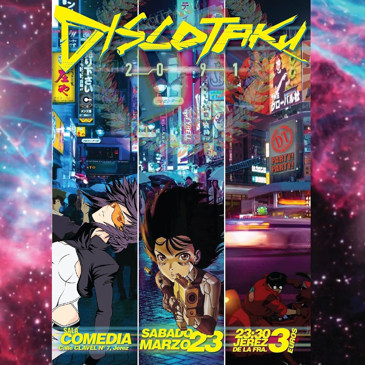 Discotaku's tweet photo. ¡Ha llegado el día! ¡Esta noche a las 23:30 os esperamos en la Sala La Comedia (Jerez)!

#THEFUTUREISHERE #DISCOTAKU2091 https://t.co/FxeSh3hinN