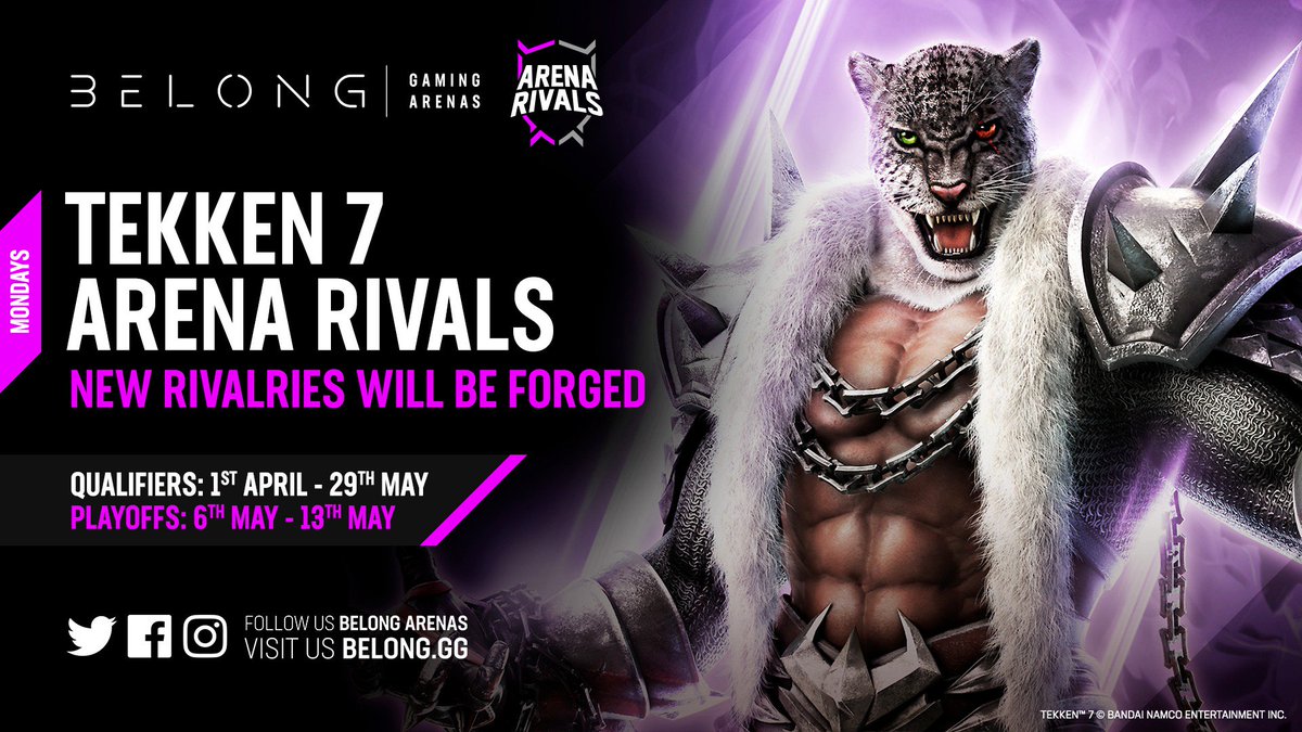BelongPreston's tweet photo. 🏆 Arena Rivals is here! 🏆

Compete in:
#Tekken7
#Fifa19
#LeagueOfLegends

Qualifiers commence April 1st with tournaments running weekly! Have you got what it takes to beat the competition? DM us to sign up!

More info here:
https://t.co/bYOU9Fx6HQ

#BecomeInvincible 👊🏼 https://t.co/y4g78mWvlz