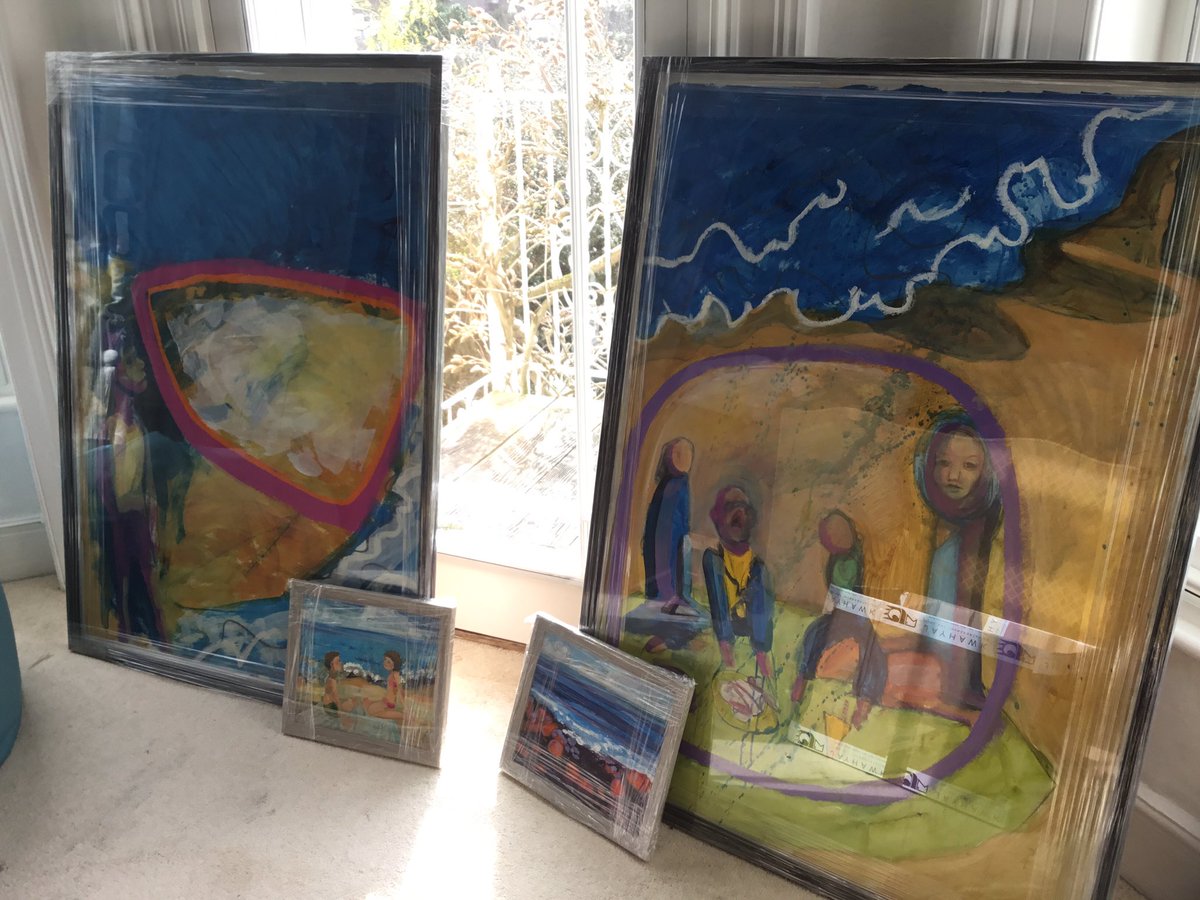 Debslast's tweet photo. Just collected framed work ready for hanging next week in the Coast exhibtion at Musgrove Hospital Gallery. My house is filling up with other people’s work as well. Exciting  #artforlife #curation #macapplym #artist https://t.co/RgKm7cc9aq