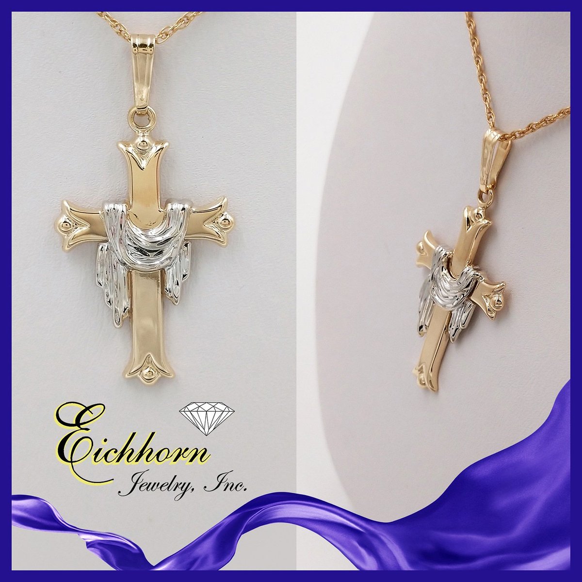 EichhornJewelry's tweet image. 14K yellow gold Cross with white gold shroud on a 24" rope chain. From Our Estate Collection $350.

eichhornjewelry.com
#estatejewelry #crosspendants