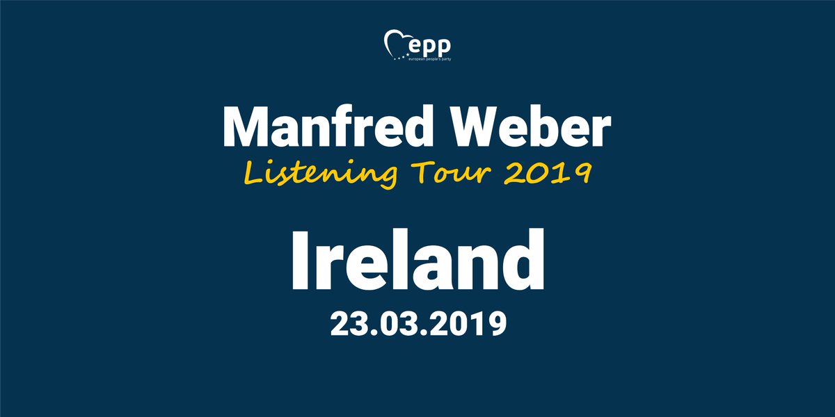 EPP's tweet photo. From Eupen to Dublin: Today @ManfredWeber’s #ListeningTour19 stops in #Ireland. 🇮🇪🇪🇺Follow our social media channels and submit your ideas for a #BetterEurope here ✍️https://t.co/CAygtner4N #TellManfred #StrongerTogether https://t.co/yMPMkZCUUV