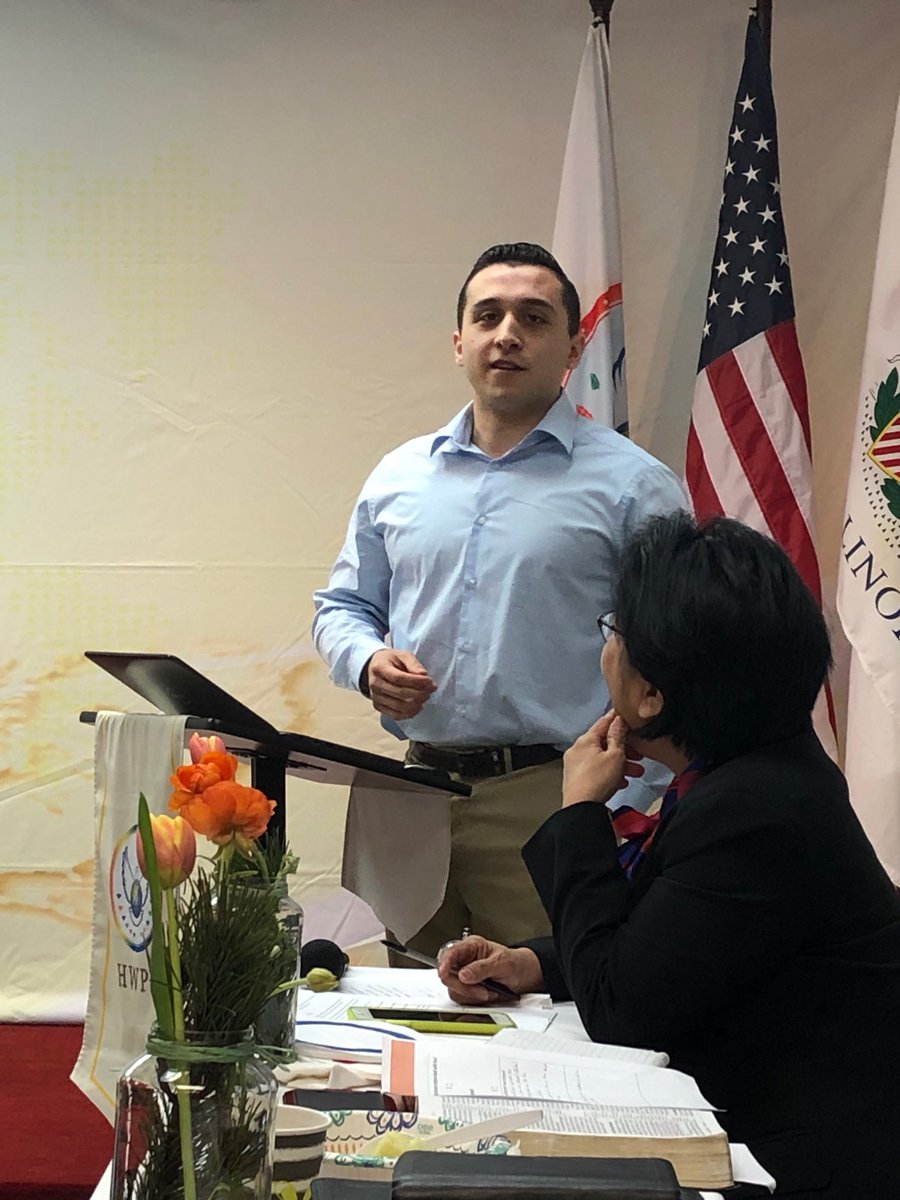 HWPL_Chicago's tweet photo. 1st Lt Marcus Guerra speaks on Jeremiah saying the #FireInMyScripture is the Word of #God https://t.co/oeo74zFAAZ
