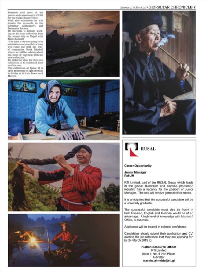 BrightlMed's tweet photo. Stephen Hermida's Photo Exhibition ‘Focus on Distant Lands’ in @GibChronicle! Visit "@Space92Gib at 92 Irish Town! The exhibition will be open until 31st of May during Office Hours (9am till 5pm). Admission free https://t.co/xKxCUIZA8W