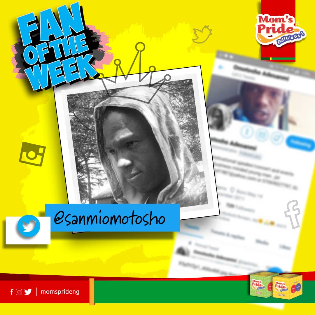 MomsPrideNG's tweet photo. Today is another chance at celebrating and appreciating our most engaged fan throughout the week.
@sanmiomotosho has been our #1 fan this week on this platform. We love and appreciate for your likes, RTs, and comments. You are the best and you our beloved #fanoftheweek! https://t.co/saAukXjHqq