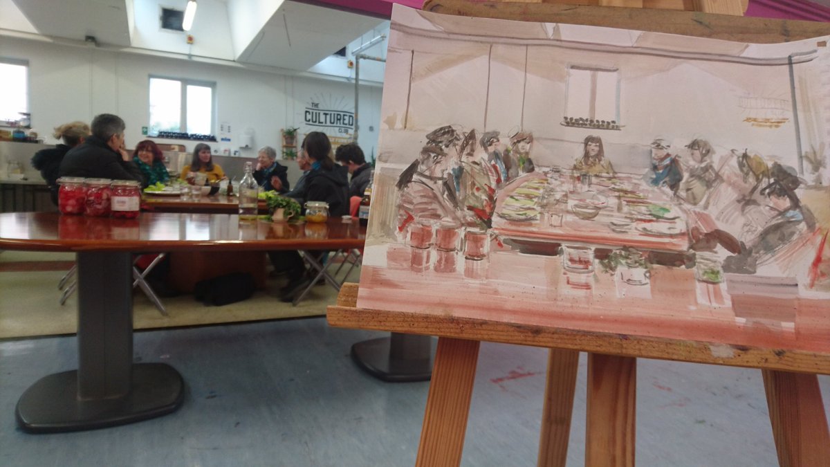 steadyhandeddie's tweet photo. A Cultured hub is the Cultured Club! Catching the lucky guests at the @theculturedclub Spring tasting session, now @VaultArtistsNI #liveart #culture #Watercolour #steadyhanded #fermentation https://t.co/jLeNGtxlXJ