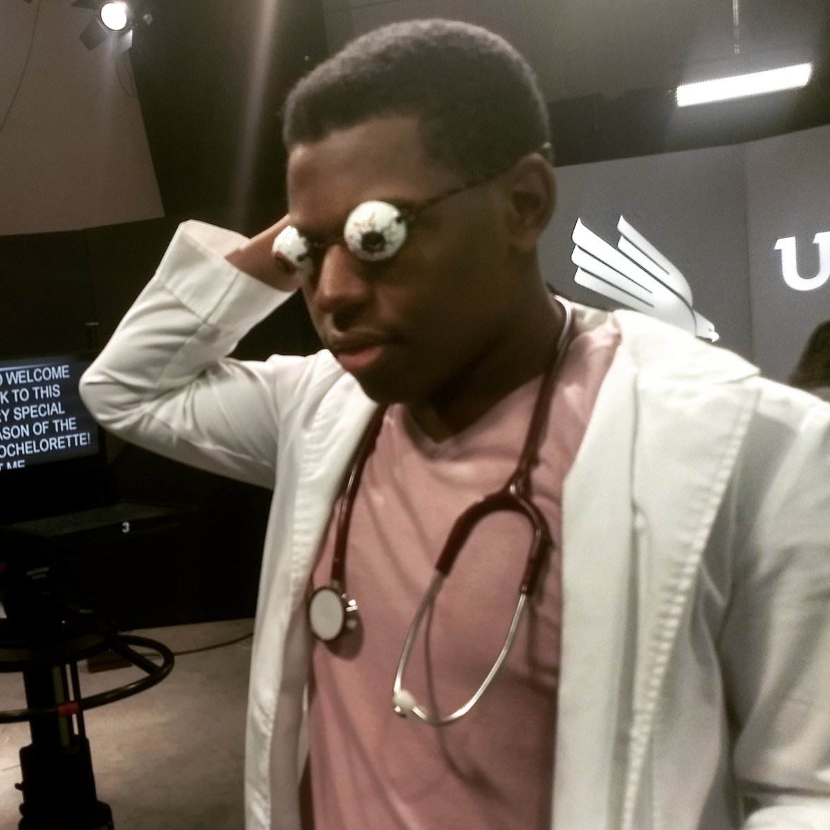 B_Scared_UNT's tweet photo. Meet Boo-chalor no. 2, Garrivan Guy! We're not exactly sure where this guy popped up from, but he invented reverse Lasik surgery so??? He's a good option tbh. #goals #butwewillbedoingabackgroundcheckstill #mightbeacreep #bscared https://t.co/vqnZ0BionR