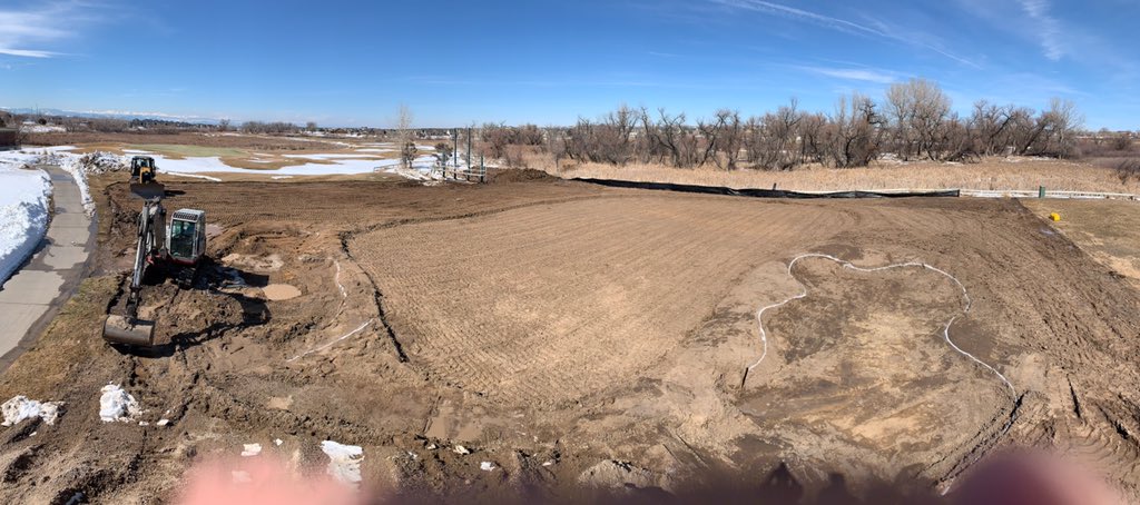 TotalTurfGS's tweet photo. New Short Game Area and Putting Green taking shape at Green Valley Ranch , CO......green is ready for mix and crew will shift attention to the new bunkers.....#ttgsinthewest https://t.co/MZKkAzRMVS