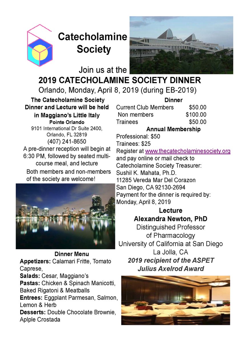 MonoamineClub's tweet photo. Going to @ASPET this year? Join us for the Catecholamine Society Annual Dinner. You can sign up for the dinner here!

https://t.co/JkYO2JDPdL

#ASPET2019 https://t.co/4HekrIKckV