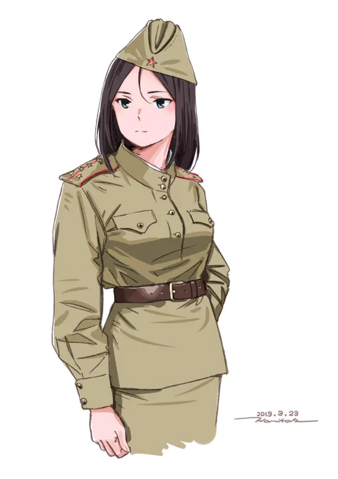 ノンナさんにソ連軍の軍服を着せたい。
 #ガルパン版深夜のお絵描き60分一本勝負_20190323 