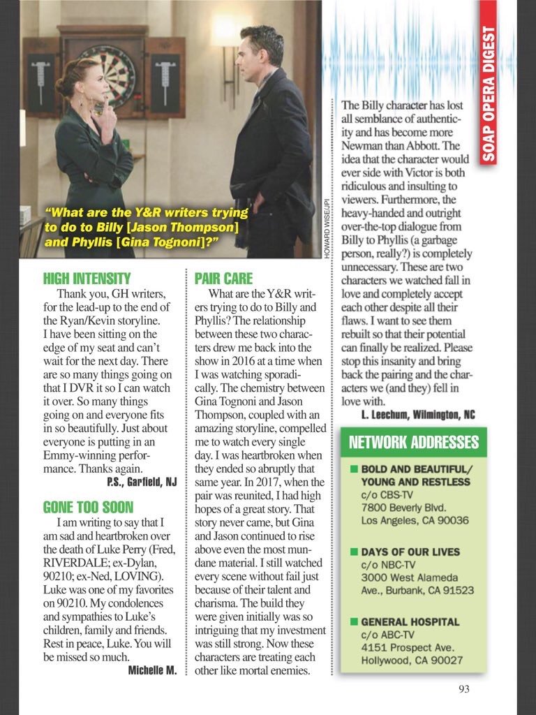 Another week, another letter in @SoapDigest. I agree w/every word. @ginatognoni @MyJasonThompson have more chem & story potential w/each other than w/anyone else. Write to that & #YR has something no other show has. They’re a dynamic force. Fix it! #Philly @YandR_CBS @AngelicaMcD