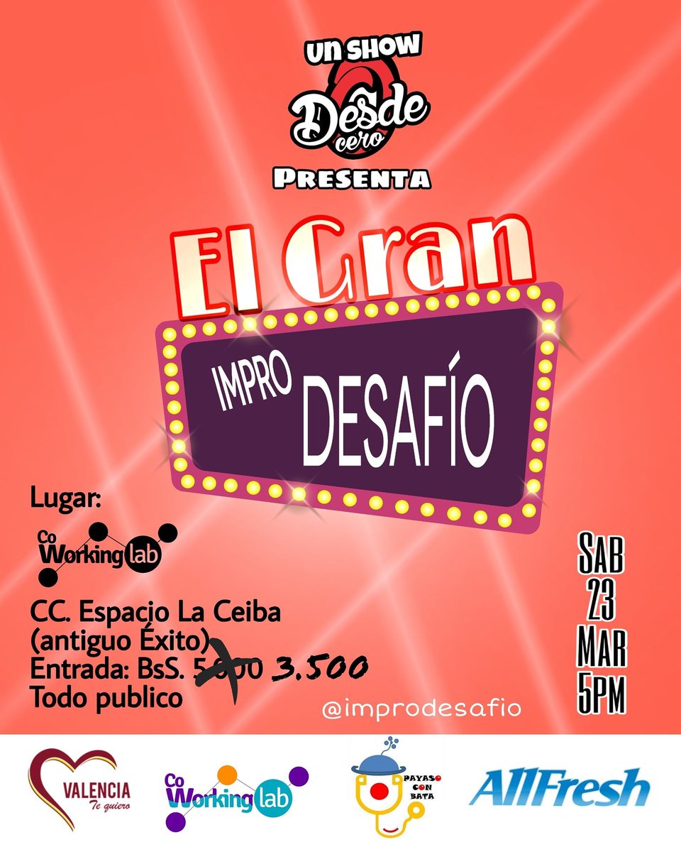 Disfruta hoy del show de Improdesafío  las 5pm. Entradas a 3.500