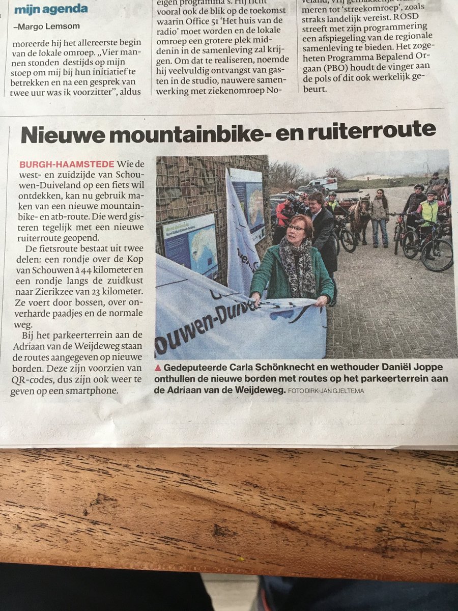 Gisteren met gedeputeerde Schonknecht de nieuwe ruiter- en mountainbikeroute geopend. Een aanwinst voor inwoners van ⁦<a href="/gemeentesd/">Gemeente Schouwen-Duiveland</a>⁩. De route is mede tot stand gekomen door de inzet van veel vrijwilligers en gaat langs de mooiste plekken van#Schouwen-Duiveland.