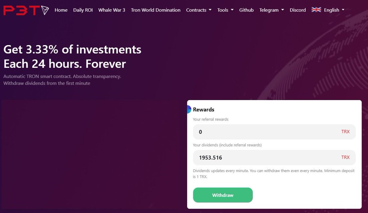 cedstadelmann's tweet photo. Another day where I collected happy my Tron dividends from #p3t Daily ROI and reinvested them there again. #TRON #investing #cryptocurrency https://t.co/FnyhjrktOE
