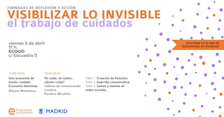 El viernes 5 de abril organizamos una jornada de reflexión y acción para “#VisibilizarLoInvisible: el trabajo de cuidados”. Abriremos la misma con una conferencia de @b_medialdea y realizaremos tres talleres paralelos de comunicación creativa, ¡apúntate!
ecosfron.org/jornada-de-ref…