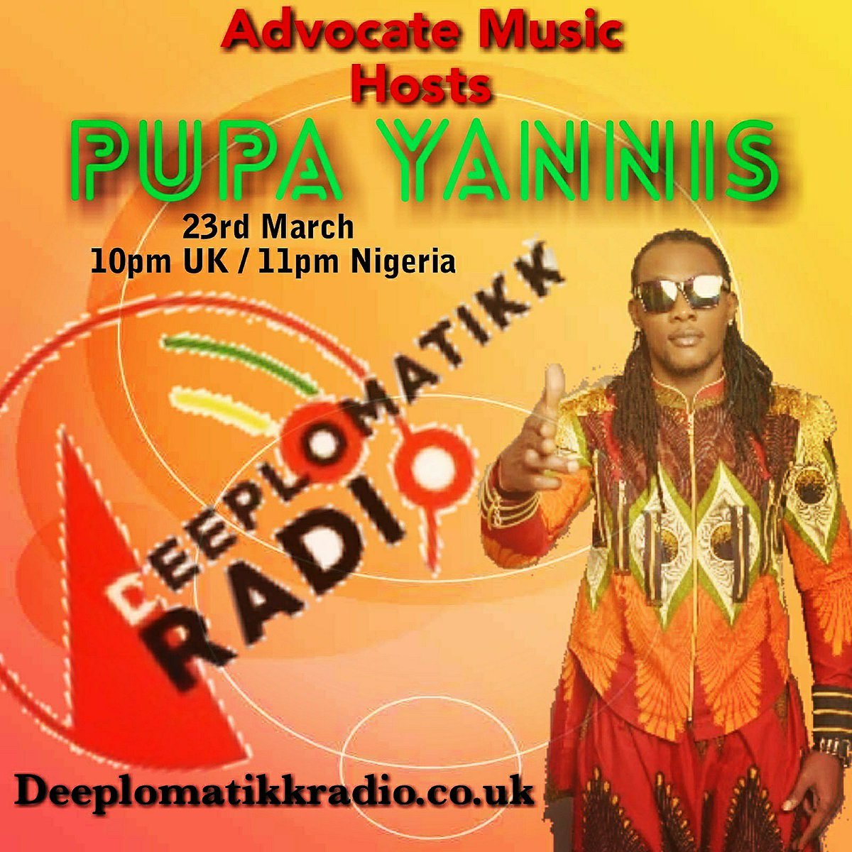 Charlesliberty7's tweet photo. Advocate music host; Pupayannis 
23rd march 2019 tonight.
@deeplomatikkradio.co.uk 

All my uk fams link up..
Uk>>>time 10pm. Naija 11pm

#excellency #advocatemusic #london
#liverpool #unitedkindom #naija
#ilovenaija  #specialmission #comingtru https://t.co/I9QR6OyUFt