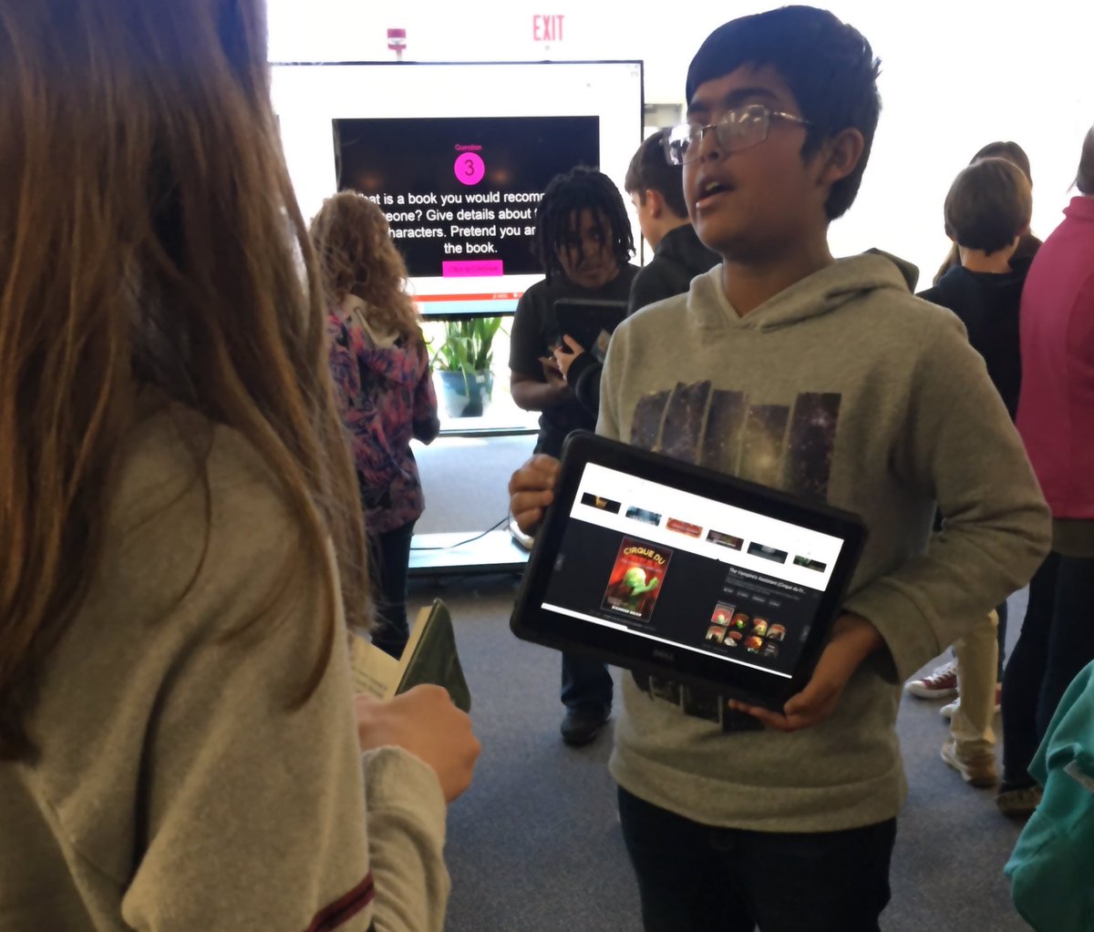 DWest_AMS's tweet photo. Students sharing book talks @AynorMiddle Library Learning Commons using #Kagan Inside/Outside Circle! #HCSLibraryMedia #bluejacketsread #kagan https://t.co/jDJ03QpM56
