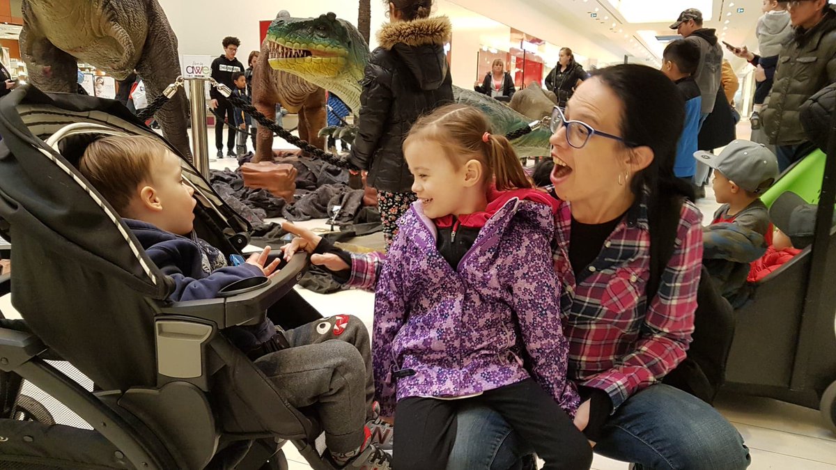 1_Non_Blonde's tweet photo. Moment brought 2u by Summit Centre for Preschool Children w Autism. Loud noises: no head phones. Crowds: no eloping. Dinos: surprisingly little screaming. Why? We had schedule & they knew I had reinforcers in my bag; but 2 grow & function they need FT ABA. #onpoli #wedratherwait https://t.co/7FcoIrkn6O