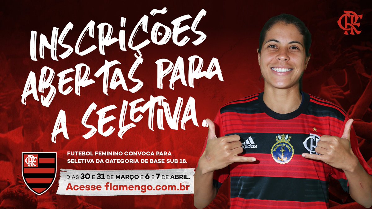 ⚠️ INSCRIÇÕES ABERTAS! ⚠️

Se você sempre sonhou em jogar futebol feminino e vestir o Manto Sagrado, este é o momento. As seletivas para o time Sub-18 estão marcadas para 30 e 31 de março e 6 e 7 de abril no CT do Audax. 🔴⚫️

INFORMAÇÕES COMPLETAS: flamengo.com.br/noticias/futeb…