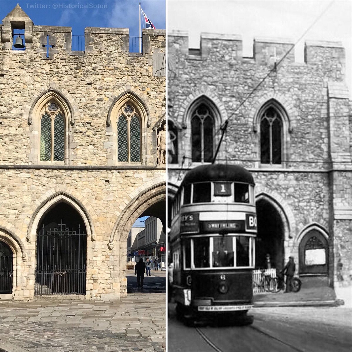 The Bargate, then and now.

Southampton’s tram system stopped running on 31 December 1949.