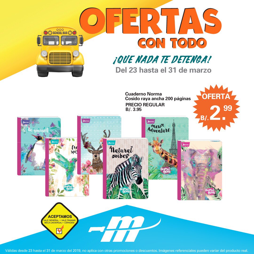 machetazopanama's tweet photo. ¡ESTE REGRESO A CLASES CON TODO! Busca las ofertas en cuadernos #Norma #JeanBook y #Kiut en todas nuestras tiendas. De una o doble línea, de cuadros, en #ElMachetazo lo tenemos todo en escolar. #YoConfío https://t.co/dbSRpvmQI7