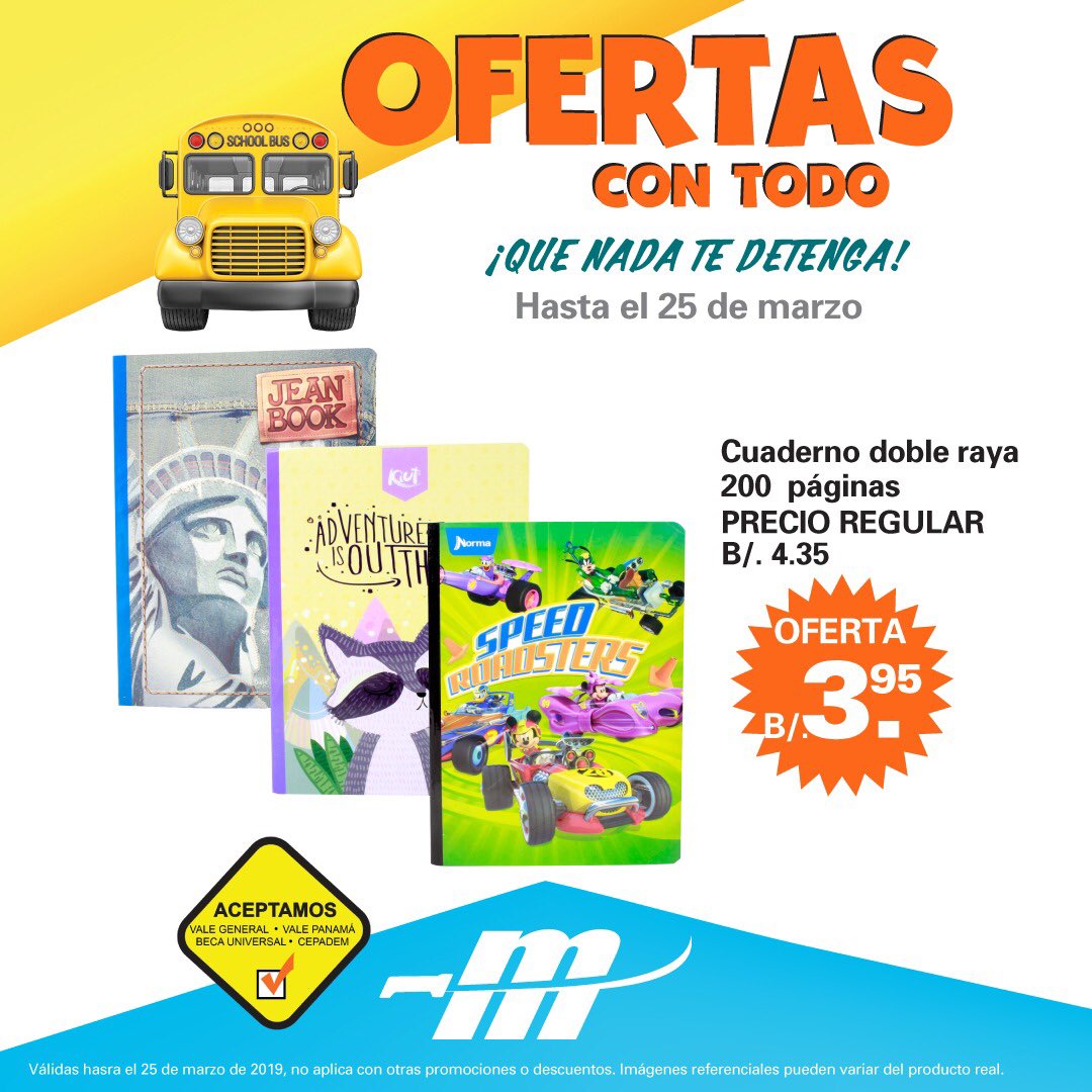 machetazopanama's tweet photo. ¡ESTE REGRESO A CLASES CON TODO! Busca las ofertas en cuadernos #Norma #JeanBook y #Kiut en todas nuestras tiendas. De una o doble línea, de cuadros, en #ElMachetazo lo tenemos todo en escolar. #YoConfío https://t.co/dbSRpvmQI7