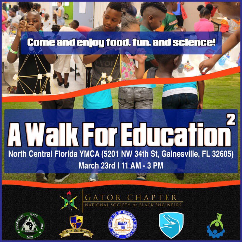 BetaEtaSigma's tweet photo. Come out if you can today! Join NSBE in "positively impacting the community" with the spring Walk For Education! We will be joining forces with many other organizations to promote a day of learning &amp; fun. See you there! #ufengineering #ufnsbe #uf21 #uf20 #uf22 #uf19 #r3nsbe https://t.co/3d8LM0YjQt