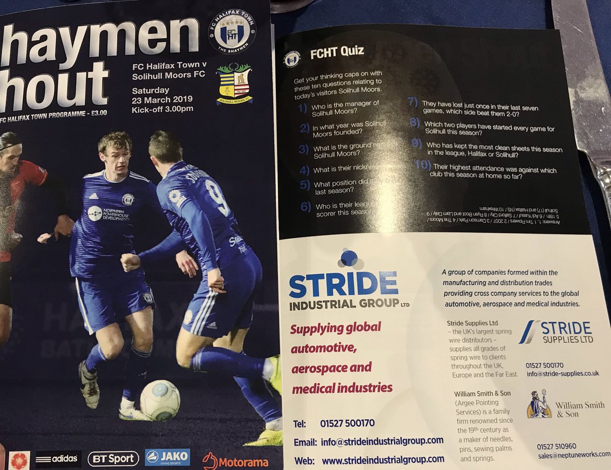 We are sponsoring today’s @TheNationalLge fixture between <a href="/FCHTOnline/">FC Halifax Town</a> &amp; <a href="/SolihullMoors/">Solihull Moors FC</a> at @MBiShayStadium

Divided loyalties within the Stride camp today as we have sponsored both sides throughout the season, here’s hoping for a great game and may the best team win!⚽️