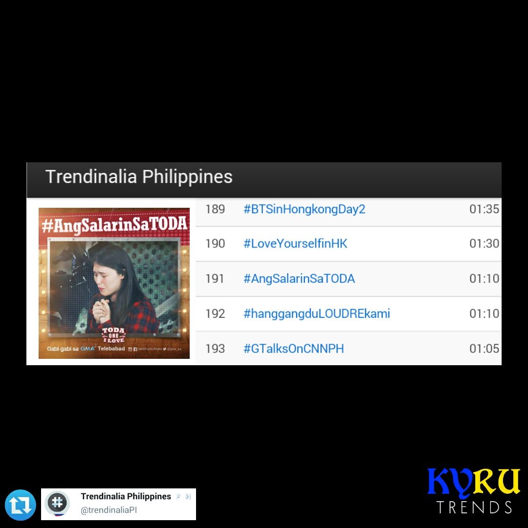 KaiReux's tweet photo. Trends : 03.21.19
#AngSalarinSaTODA - 191st spot NW https://t.co/rBpiBMMEax