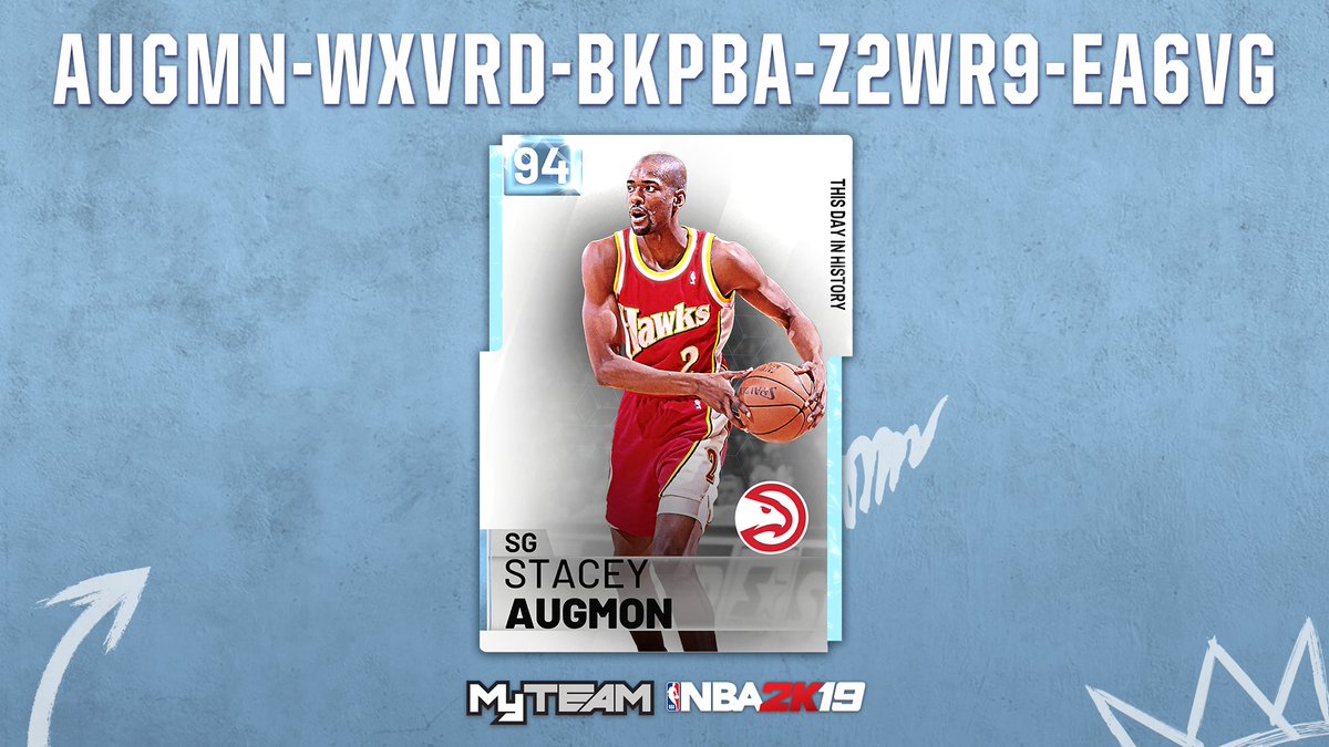 TDIH Locker Code! On This Day in History, Hawks Rookie Stacey Augmon scored the NBA's 6,000,000th point of all time 🙌 Use this code for a chance at his 💎 card, Tokens or MT, available for one week