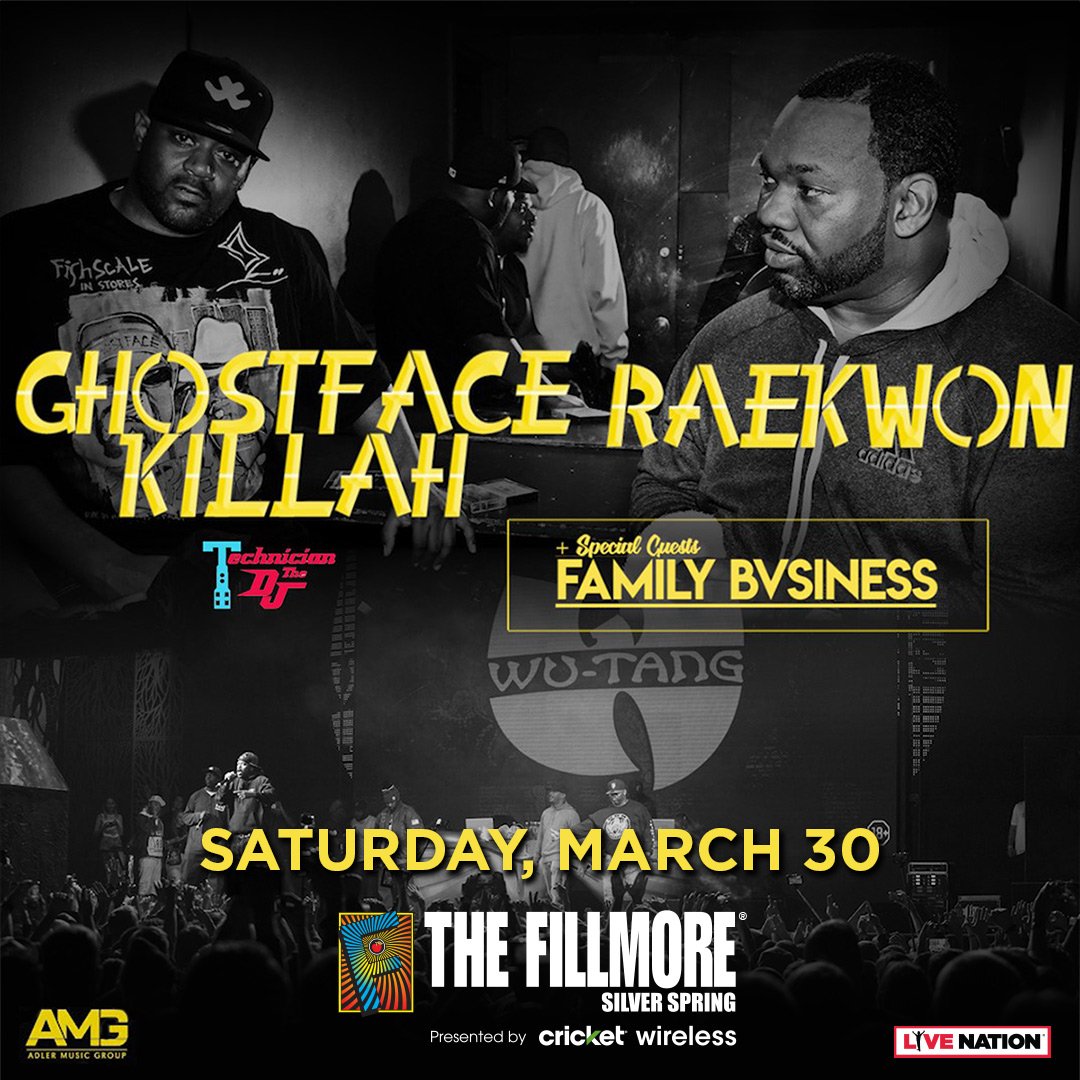 FillmoreSS's tweet photo. LOW TICKET WARNING ⚠️ @GhostfaceKillah &amp; @Raekwon w/ @FamilyBvsiness, Cynical Minded (@CnclMndd) and @Handles757 on Saturday, March 30th! Don't sleep on tix - grab yours while you still can: https://t.co/3cUpeeQuDn https://t.co/0Yy4ypcrKH
