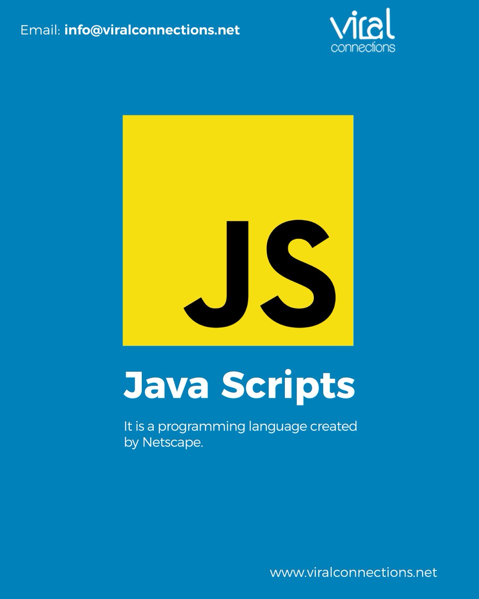 #JavaScript. It is a programming language created by Netscape with the purpose of Integrate in HTML and be used to give dynamism to web pages without I need to use scripts-CGI or Java. Contact us on WhatsApp: +507 6048 0722. #ViralConnectionsKnowledgeBase #SocialMediaMarketing